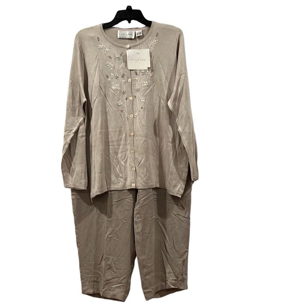 Silk Lore by Beth Terrell Beige Silk Pants & Sweater NWT Sz.1X